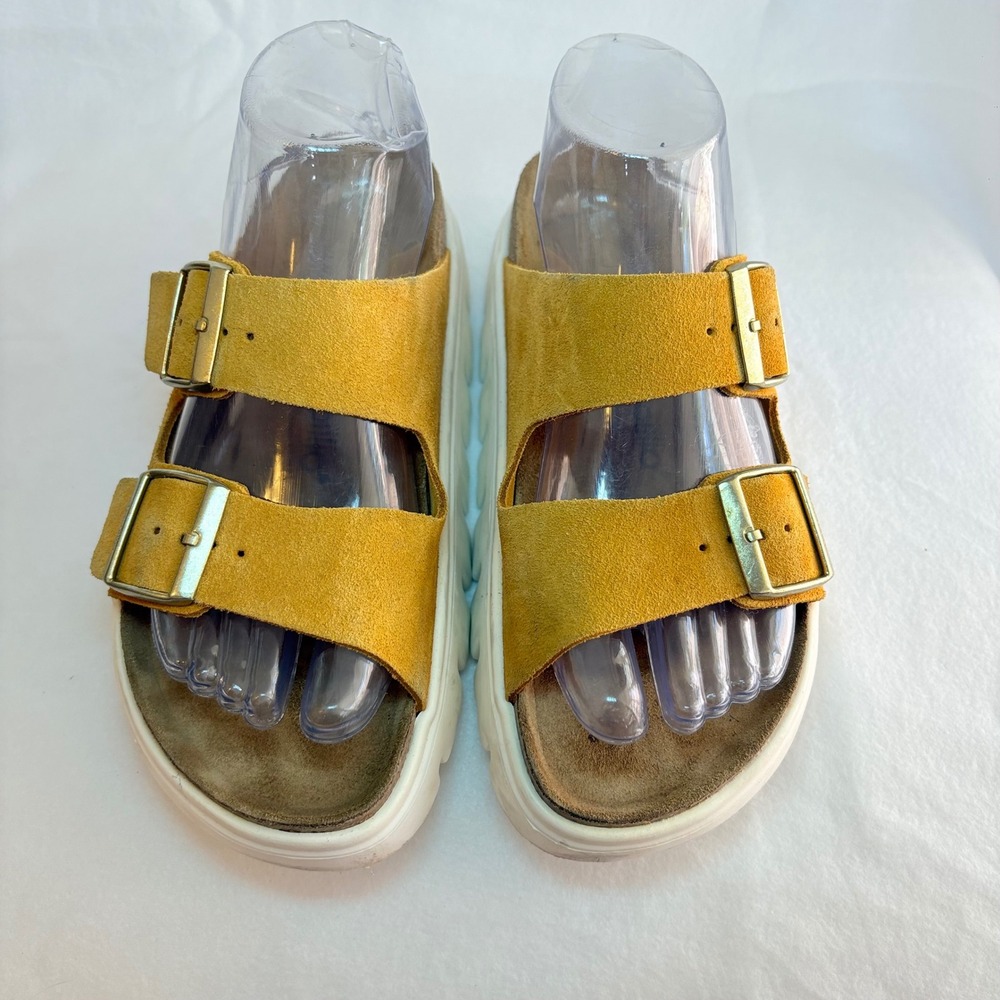 Papillio by Birkenstock Arizona Chunky Suede Platform Sandals Ochre Yellow 37